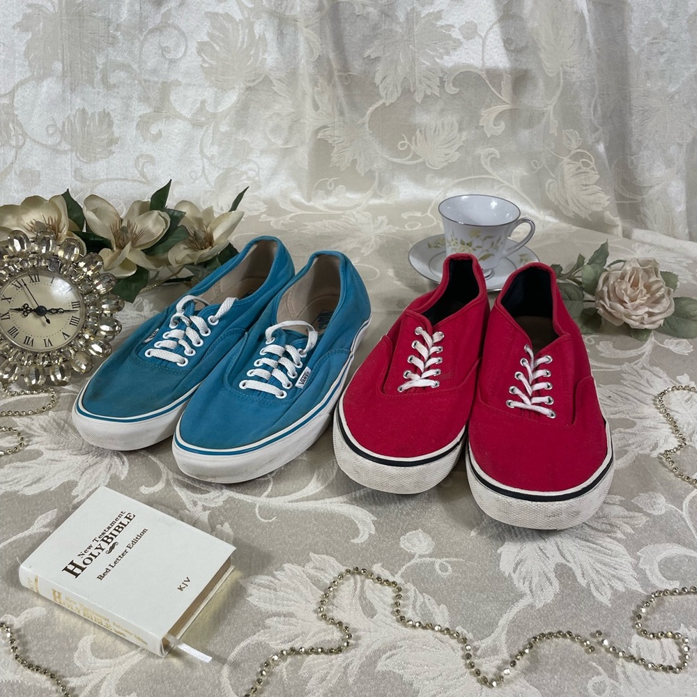 Men’s Blue Vans and Red Vans Style Shoes Casual Sneakers Adult Size 11 Casual
